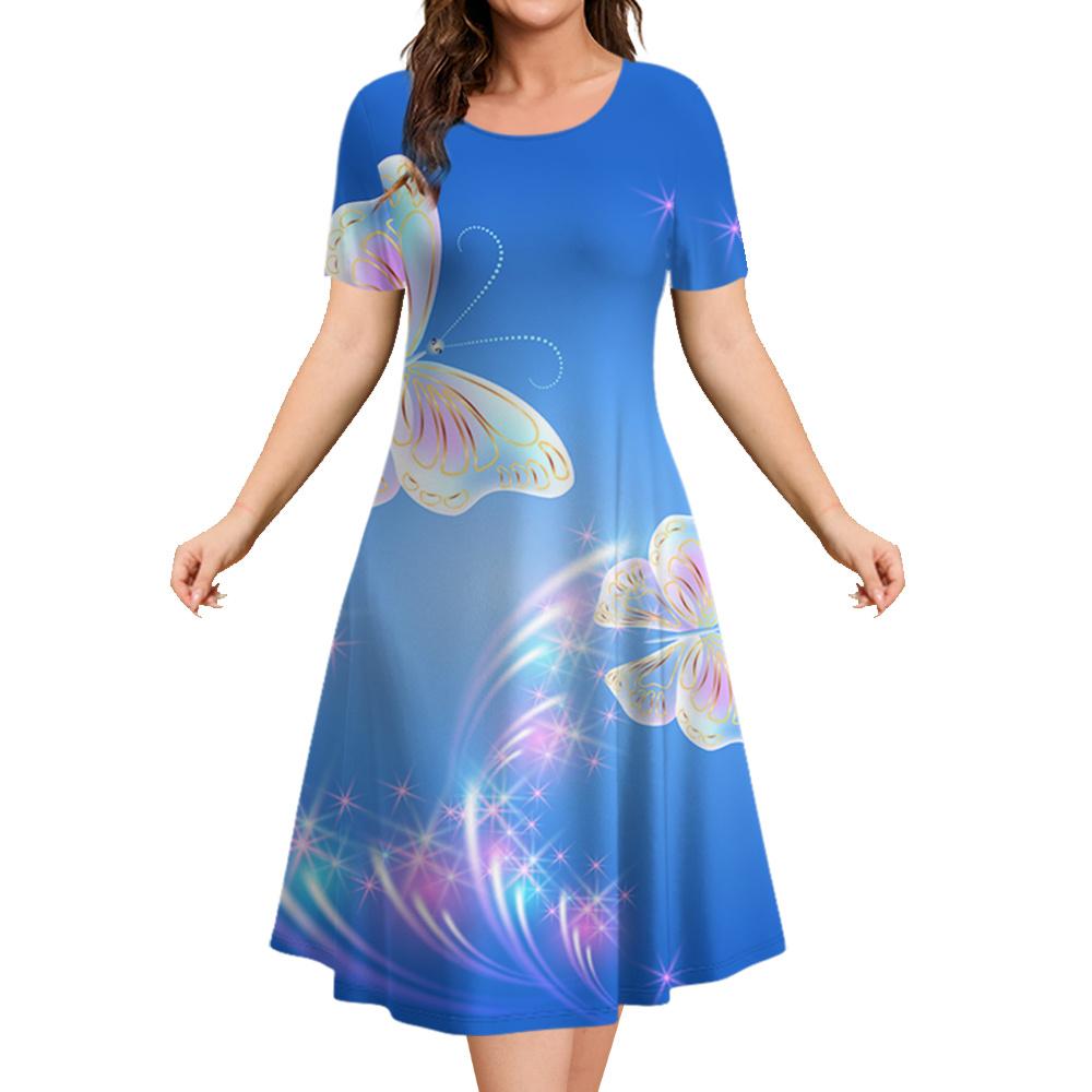 Summer Butterfly Print Women's Dresses Female Plus Size Long Dresses Elegant Dresses For Women's Clothing