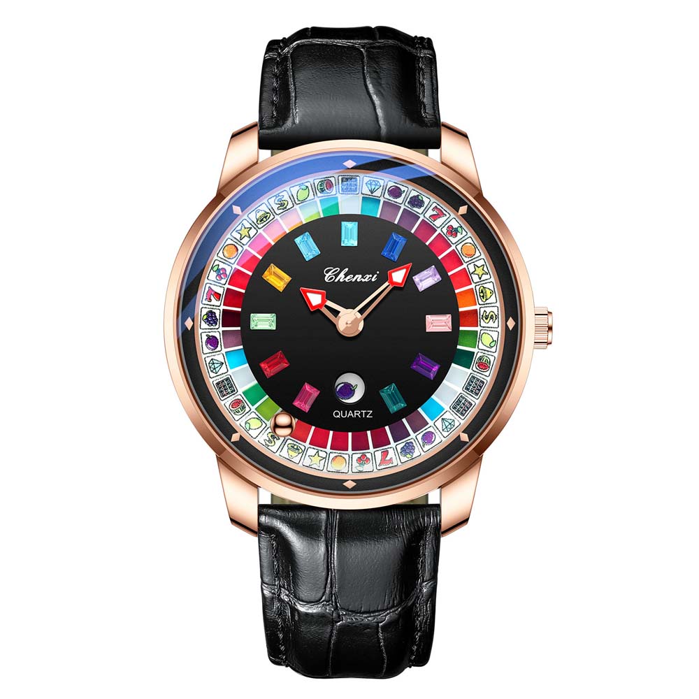 CHENXI Creative Card & Roulette Men's Quartz Watch Large Dial Water-Resistant Luminous Watch Unique Trendy Revolving Dial Watch