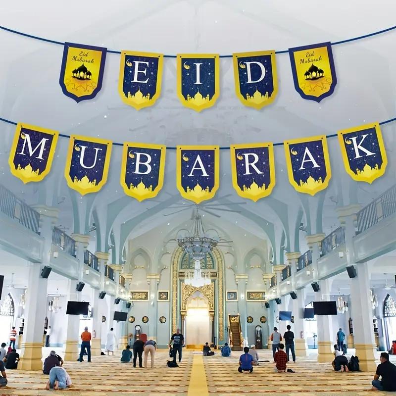 Баннер Ид Мубарак Буквы Луна Звезды Бумажные флажки Исламский Мусульманский Рамадан Подвесные украшения Украшения для вечеринки Товары