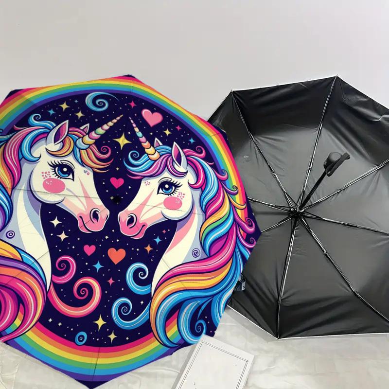 1pc Unicorn Rainbow Fantasy Artwork Umbrella with Plastic Handle,Suitable for All Seasons Home Travel Outdoor UmbrellaDD1807