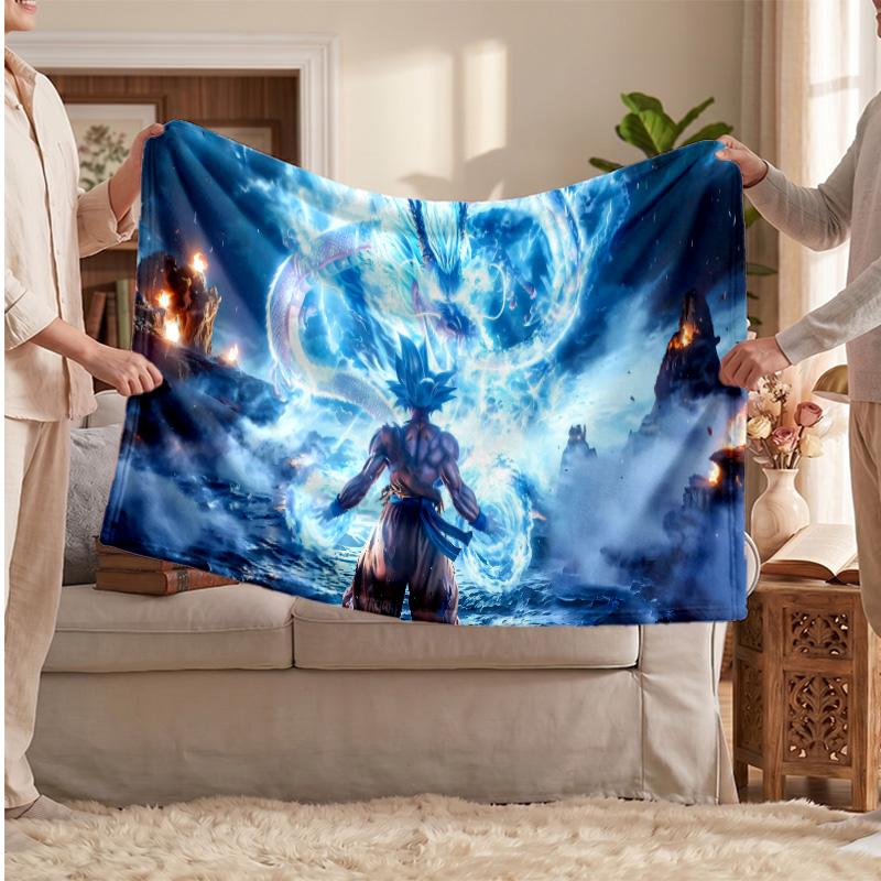 Goku Printed Flannel Blanket, Skin Friendly Warm Throw for Indoor Couch Bed Daily Use