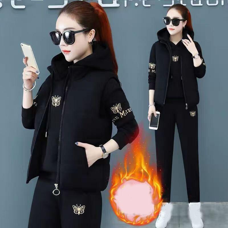 Осенне-зимний комплект из трех предметов для мамы, а также утолщенный бархатный спортивный костюм, свитер, жилет, повседневный костюм из трех предметов