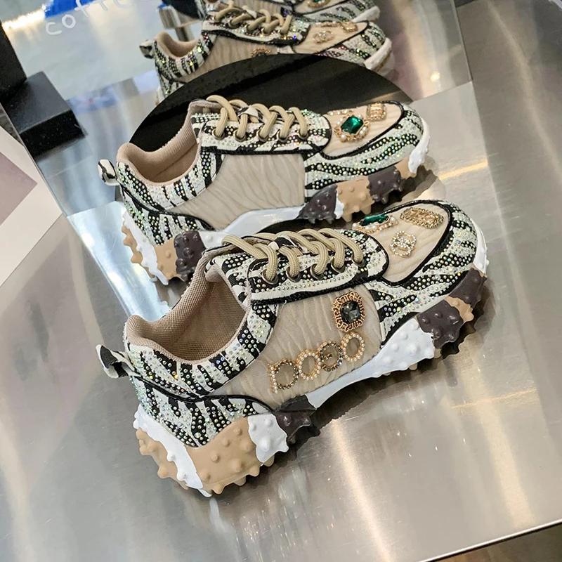 Women Shoes Rhinestone Women Sneakser Diamond Breathable Luxury Designers Casual Thick Bottoms Dad Shoes Zapatos Mujer 2024