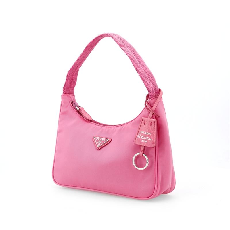 Prada 2000 Triangle Label Nylon Nylon Bag Underarm Bag Handbag Shoulder Bag Women's Begonia Pink Dark Pink