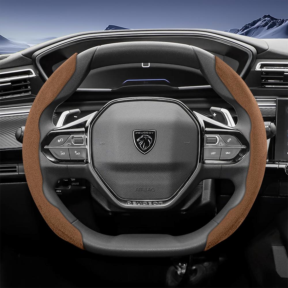 vcxja9 Suitable for Peugeot Sports Suede Steering Wheel Cover with Split Snap-On Anti-Slip Design for Models Such as 208 E-208, 2008 E-2008, 3008