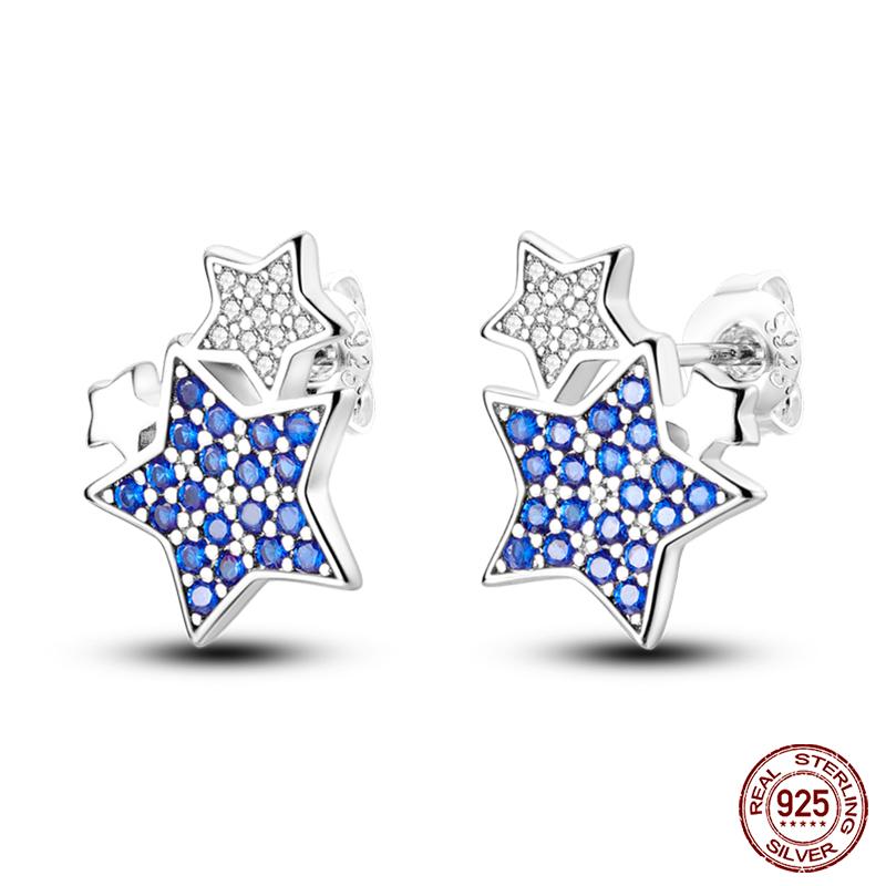 925 Sterling Silver Sparkling Cubic Zircon Star Moon Pendant Hoop Earrings for Women Luxury Wedding Anniversary Jewelry Gifts