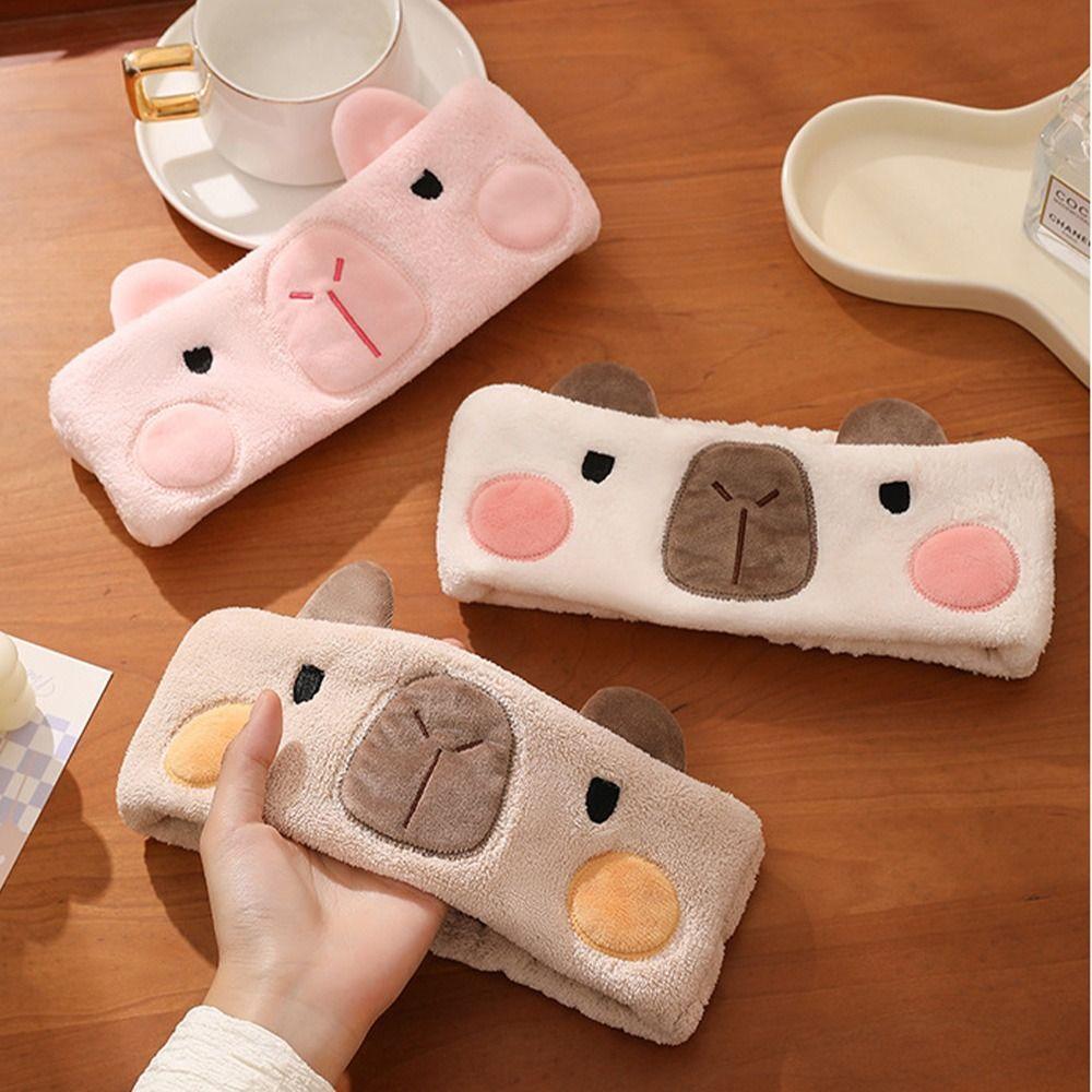 Wide-brimmed Capybara Headband Coral Fleece Makeup Headband Cute Cartoon Hairband Spa