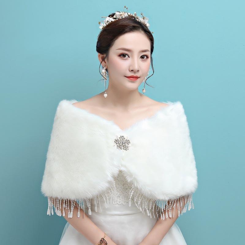 Свадебное вечернее платье с запахом из искусственного меха, болеро, накидка, свадебная шаль