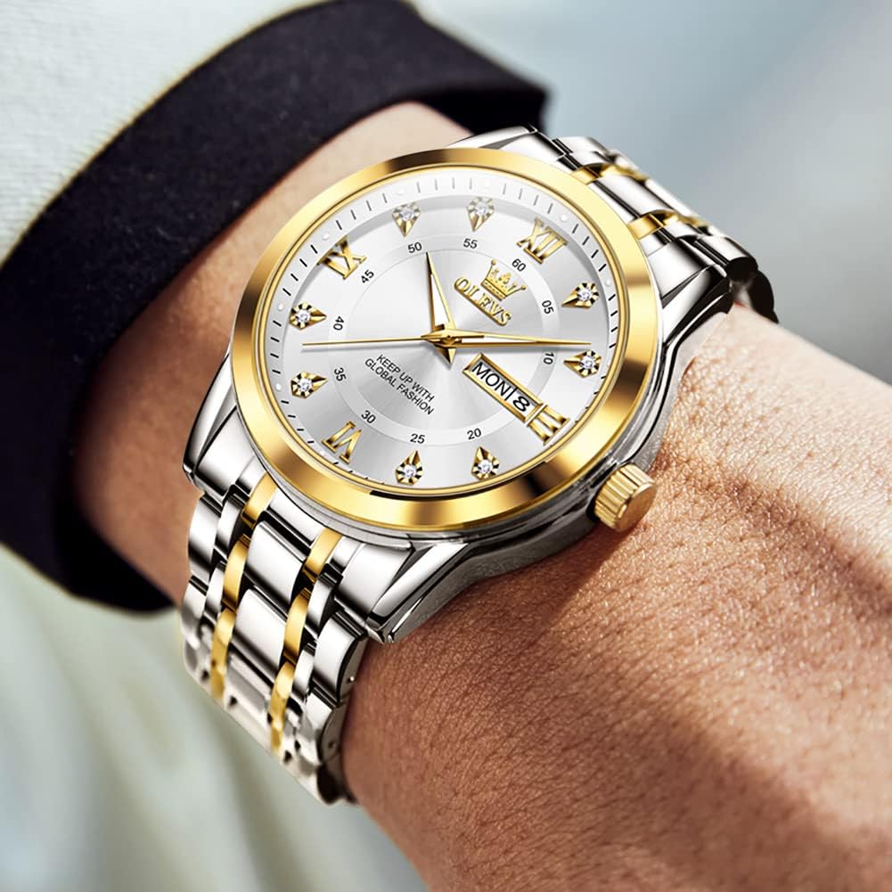 OLEVS Watch Silver Cool Popular Quartz Calendar Waterproof Watch for Men Brand Stainless Steel Stylish White Men's