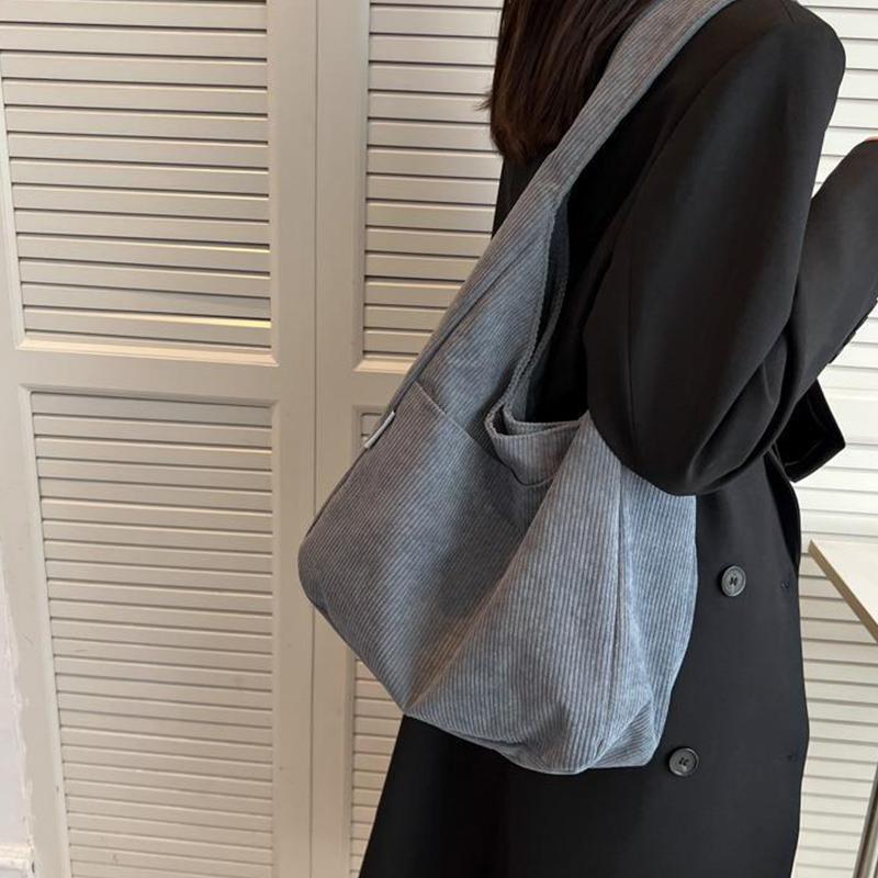 Yogodlns Casual Corduroy Shoulder Bag for Women Large Capacity Shopping Tote Autumn Winter Top-handle Bag Student Big Handbags