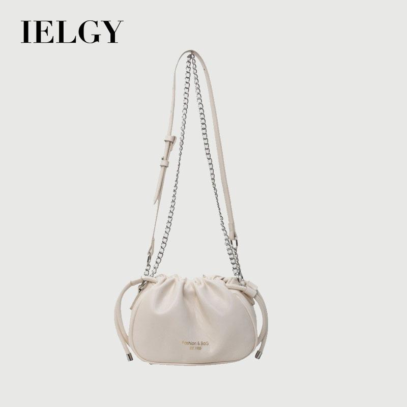 Ielgy All-Match Bucket Bag Niche Design Chain Cross-Body Pleated Bag