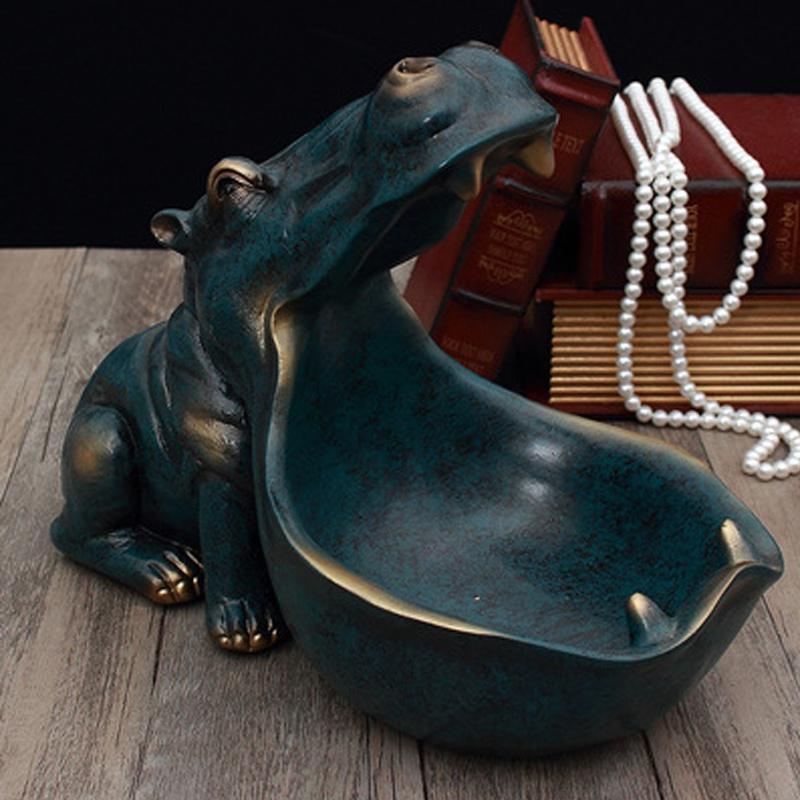 1pc Unique Hippopotamus Statue Storage Resin box,Funny Candy Dish&Key&Wrist Watch Bowl For Big Mouth Sculpture Office&Home Table Art Decor.