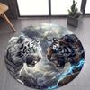 1pc Festive Black and White Tiger Print Round Area Rug - Perfect for Living Room, Bedroom or Den - Crystal Velvet