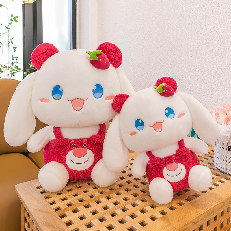 Strawberry Rabbit Doll Rabbit Plush Toy Little White Rabbit Doll Girl Sleeping with Pillow for Birthday Gift