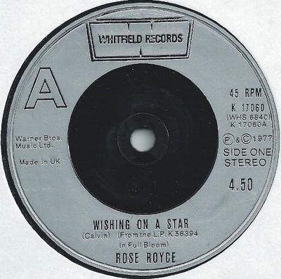 7-дюймовая пластинка ROSE ROYCE - Wishing On A Star K17060 Whitfield Recor 1977 UK Soul/Funk Б/у