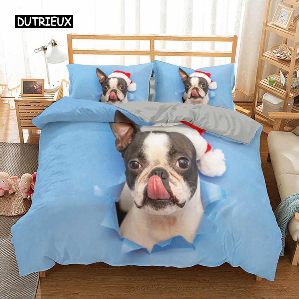 Комплект постельного белья с изображением французского бульдога размера King Size, милый комплект постельного белья с изображением щенка и животных для детей-подростков из полиэстера, 2/3 шт., мягкое одеяло