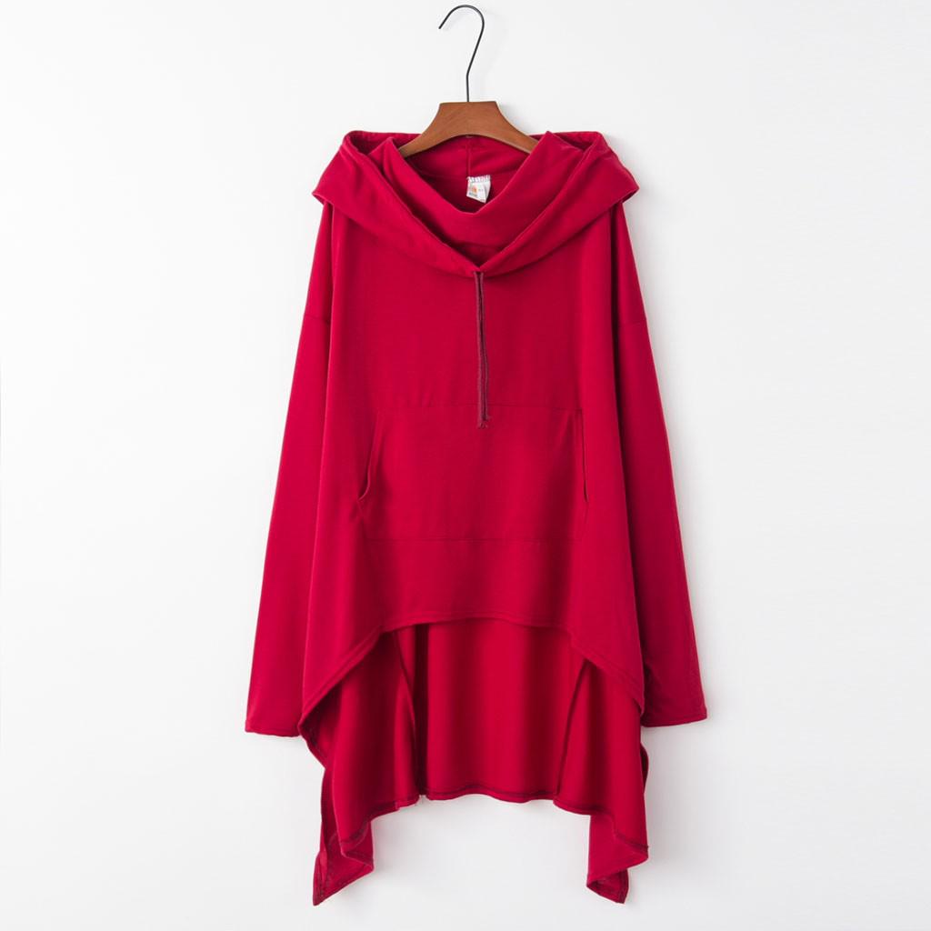Women's Spring and Autumn Long Hooded Sweatshirt Casual Loose Solid Colour Plus Size Tops