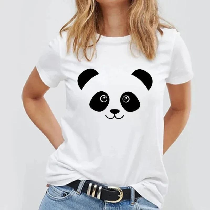 Women T Shirt Simple Design Tops Panda Printed Female Tee T Shirts Casual Basic Summer White T-Shirt Kawaii Lady T-Shirts 2024