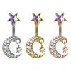 Cross-Border Moon & Star Belly Button Ring - Stainless Steel Piercing Jewelry for Women