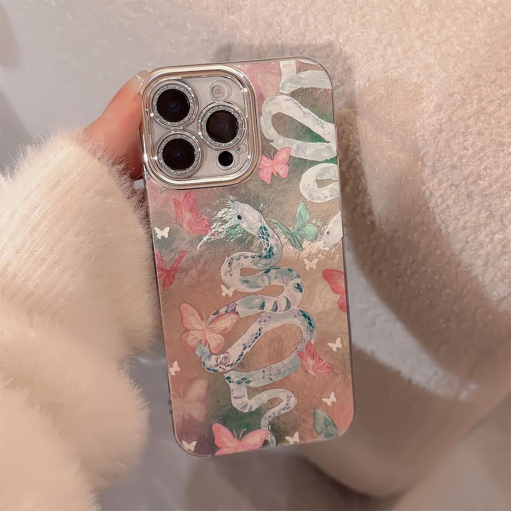 Zodiac Snake Pink Butterfly Case for iPhone 16, 17 Pro Max, iPhone 14, 13, 11 - Full Protection, Hard Case