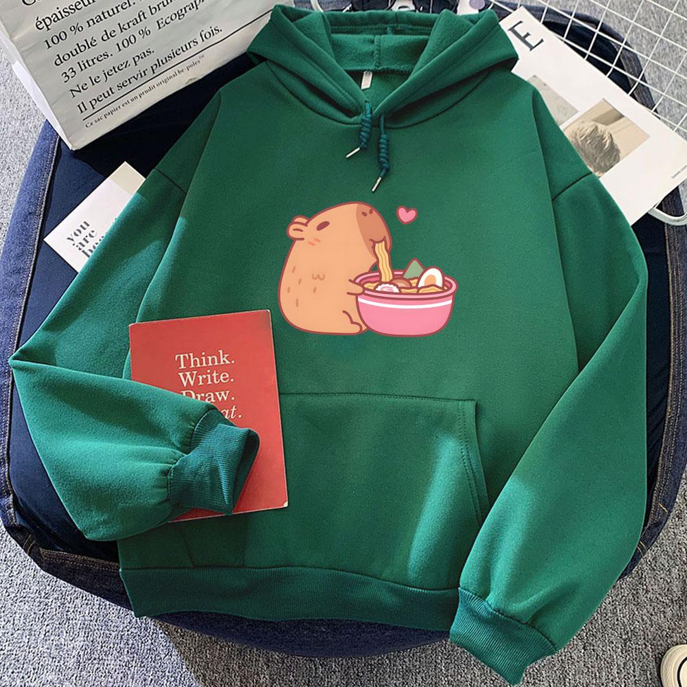 Cute Capybara Eating Ramen Hoodies Kawaii Cartoon Graphic Printing Sweatshirts Winter Hooded Pullovers Sudaderas Para Mujer Girl