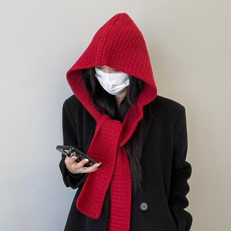 Шарф-накидка с капюшоном, интегрированный, теплый, для осени и зимы, двойного назначения, вязаный шарф, шерстяная шляпа