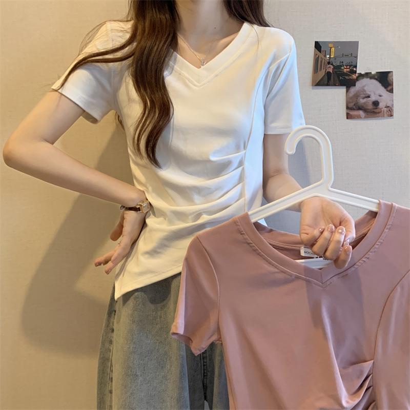 Женская летняя футболка с короткими рукавами и нерегулярным разрезом, уникальный шикарный короткий топ