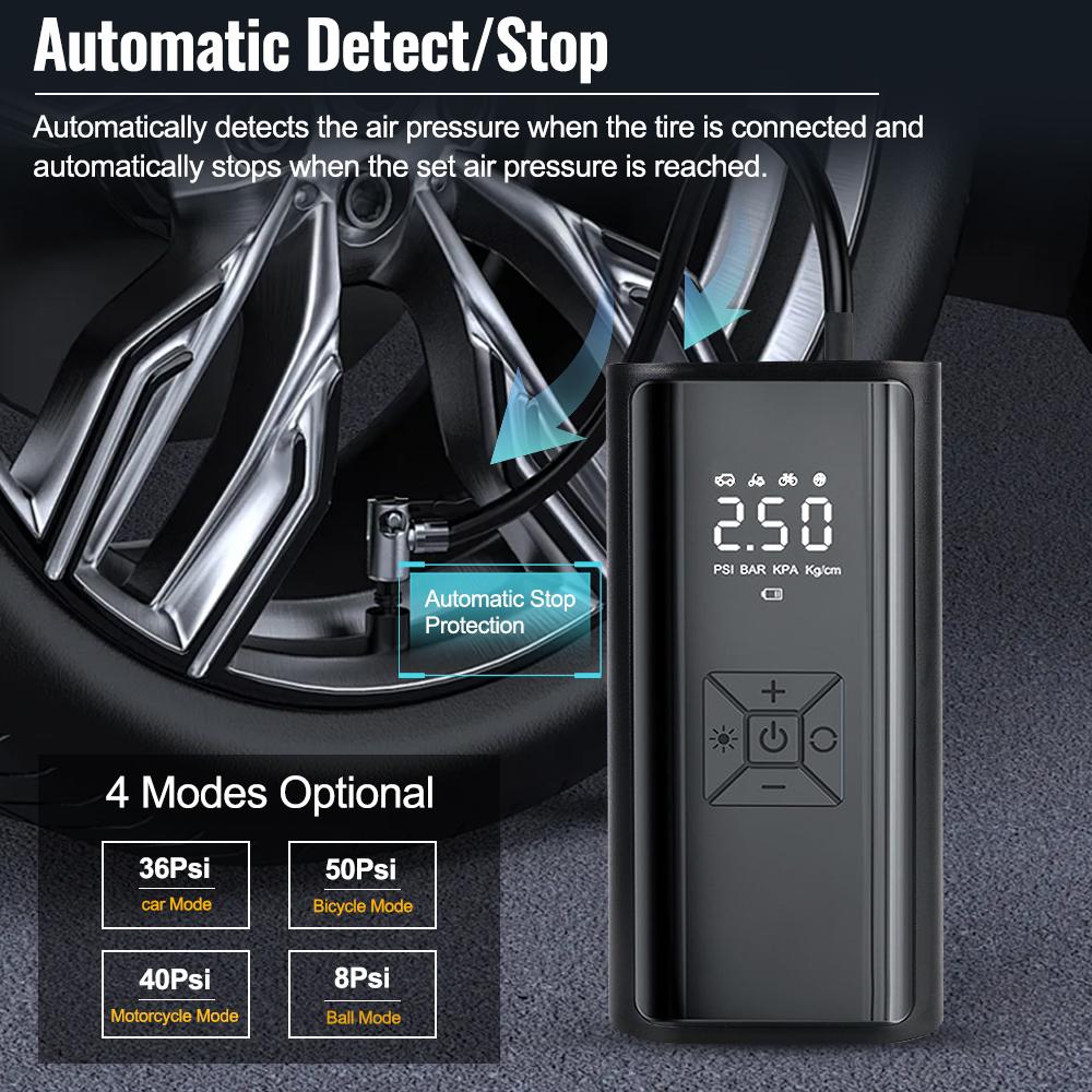 Wireless Digital Tire Inflator With LED Light Portable Tire Pressure Gauge Air Pump Air Compressor 150PSI 120W LCD Display