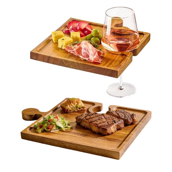 4 шт. Деревянный поднос-закусочница в форме пазла, доска для мясных закусок, сырная тарелка с вырезами для крекеров, универсальная сервировочная доска для вечеринки, барбекю, домашней кухни