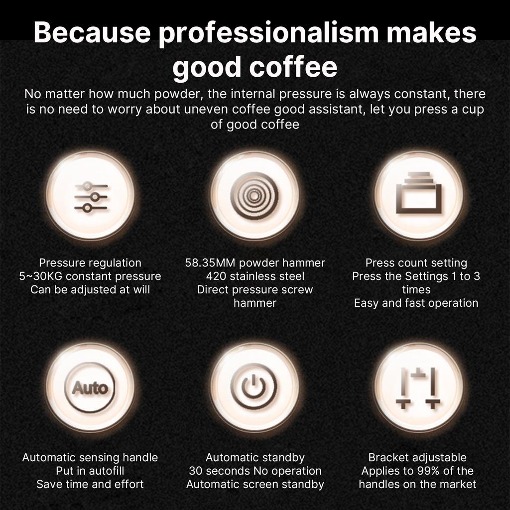 Automatic Espresso Tamper with Digital Display Touchscreen 5-30KG Powder Pressing Pressure