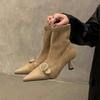 Fashion Women's 2025 New Retro Temperament High Heel Spring and Autumn Single Boots French Pointed Toe Booties