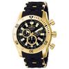 Invicta Sea Spider Quartz Watch, 50mm Case, Gold and Black Stainless Steel with Polyurethane Strap, Black Dial, Size 140, Men's