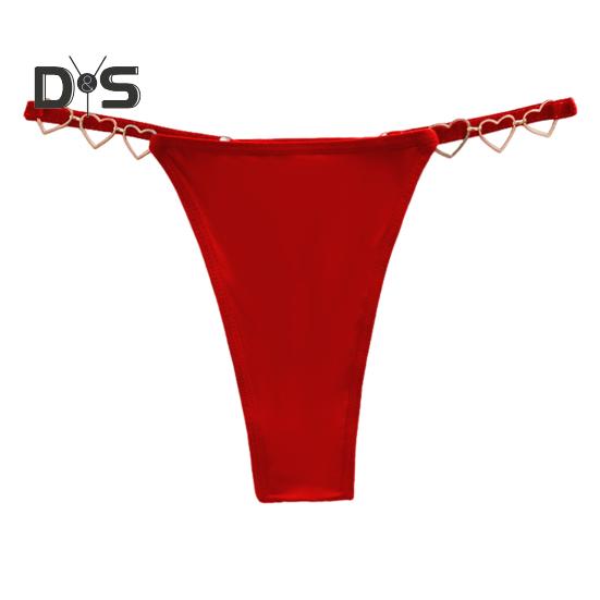 Women Panties Solid Color Heart Ring Decor Butt-lifted Low Waist Seamless Elastic Briefs Seductive Thong Female Underwear