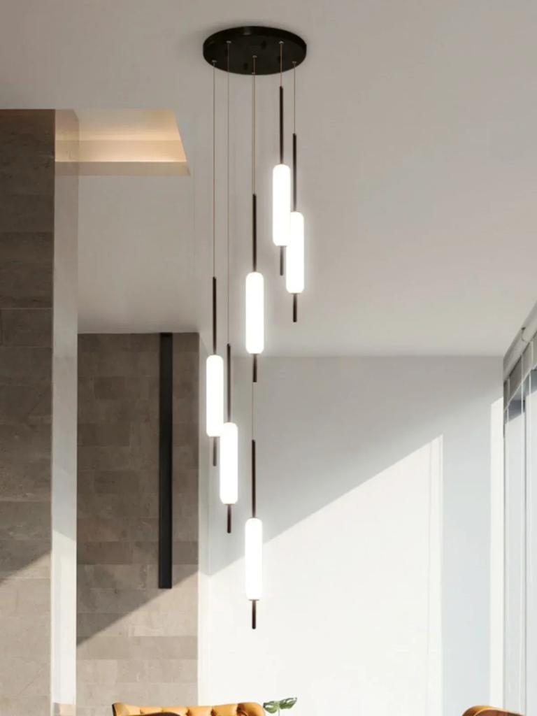 Длинная светодиодная люстра золотисто-черная линия подвесные светильники составная мансарда гостиная столовая торговый центр лестница люстра