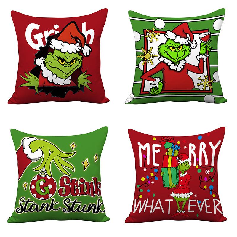 New Christmas Pillowcase Grinch Cartoon Cushion Cover Home Sofa Festive Decoration