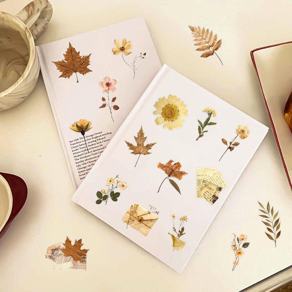 Floral Leaf Design Dried Flower Pattern Sticker Self Adhesive Scrapbook Journal Decor Luggage
