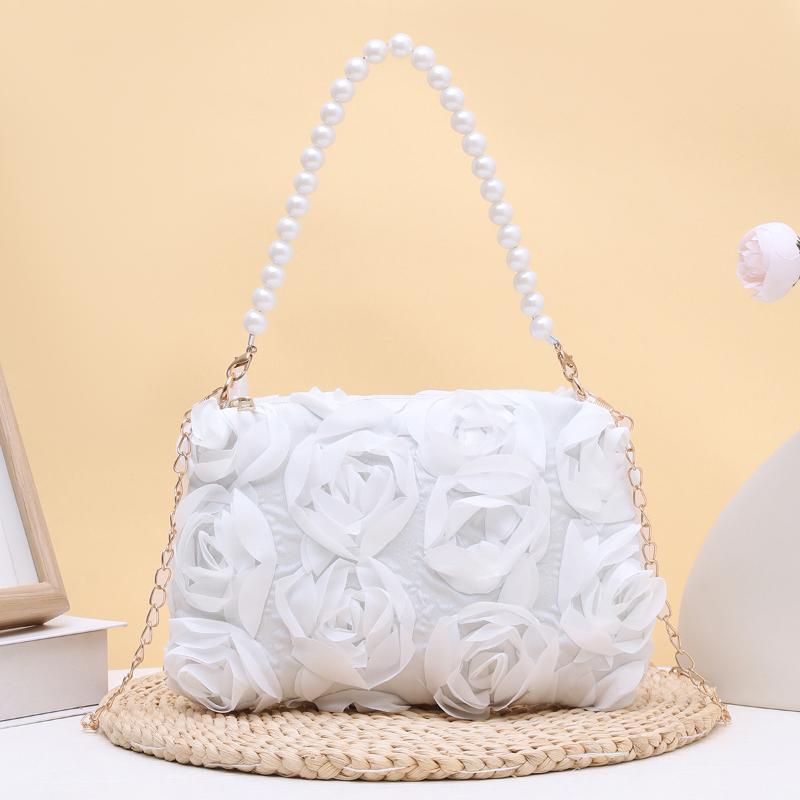 Элегантная женская 3D сумка через плечо с цветочным узором "Роза" Романтичный цветочный узор Жемчужная ручка Съемная цепочка для выпускного вечера