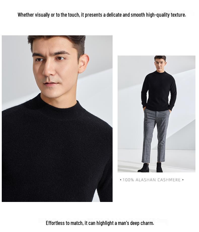 Мужской кашемировый свитер свободного кроя с полувысоким воротником на осень/зиму - деловой повседневный стиль