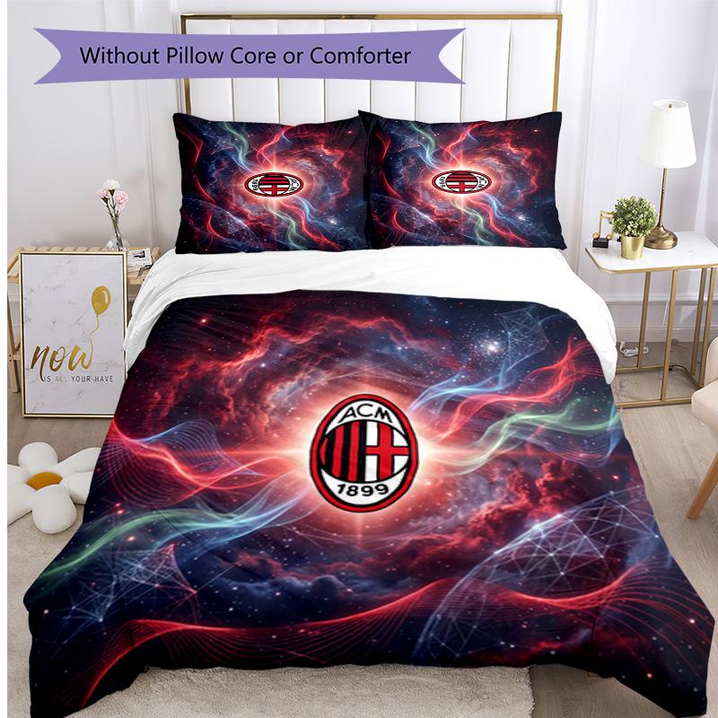 AC Milan Pattern Printed 3PCS Bedding Set Soft Skin-Friendly Washable Duvet Cover & Pillowcases Set All Season Bedroom