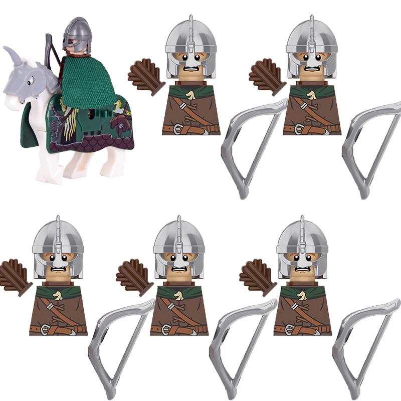 MOC Medieval Military Building Blocks Elven Warrior Orc Rohan Gondor Knight Character Set Animal Army Weapon Bow Crossbow Toy