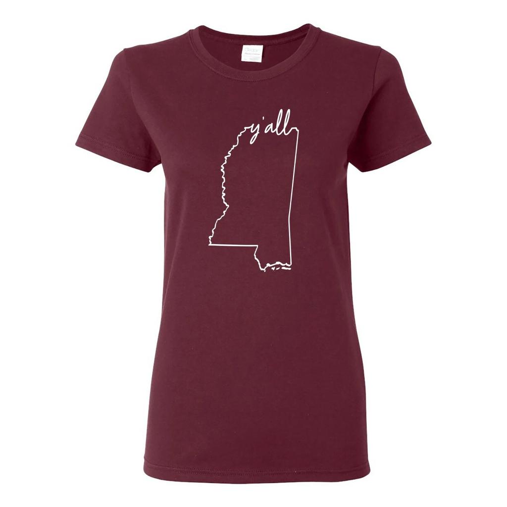 Mississippi Y'all State Outline - Womens T-Shirt