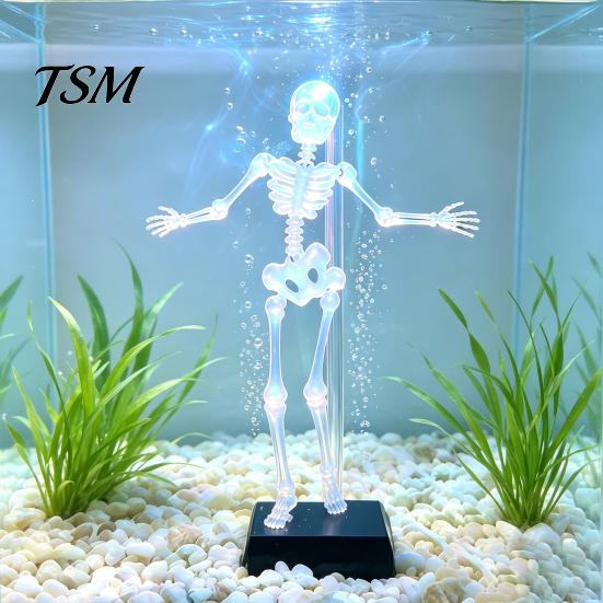 Reptile Tank Accessories Dancing Skeleton Aquarium Bubbler, Halloween Dynamic Fish Ornament, Underwater Horror Decor Air Powered Moving Skull