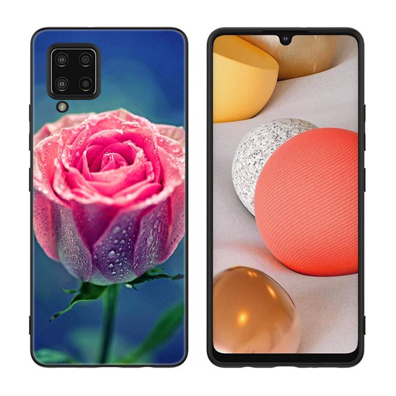 Чехол для телефона с красным цветком розы для Samsung Galaxy A12 A02S A22 A32 A52 A72 A71 A51 A41 A31 A21 A11 A50 A70 A10S A20S, черный чехол