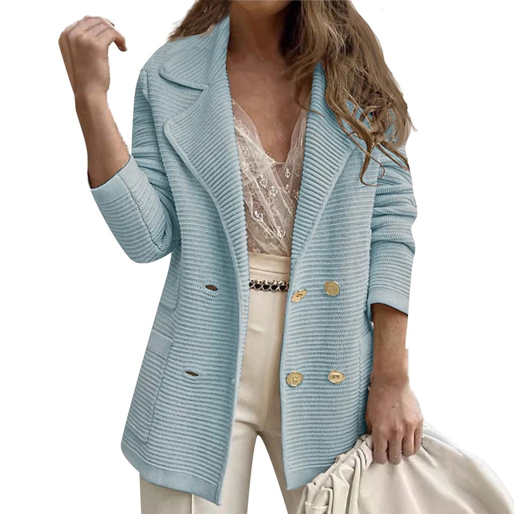 Женские короткие фактурные деловые повседневные рабочие куртки с пуговицами и лацканами, с открытым передом, с длинным рукавом, осенний наряд