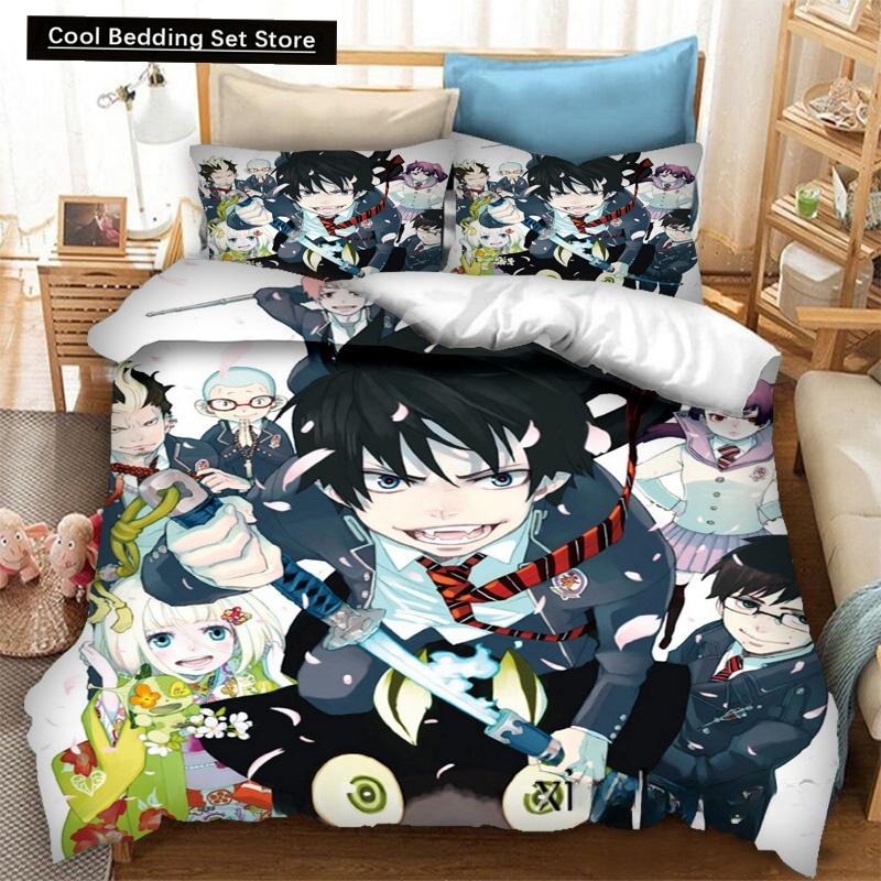 Fashion 3D Printing Anime Blue Exorcist Bedding Set Duvet Covers Pillowcases One Piece Comforter Bedding Sets Bedclothes Bed