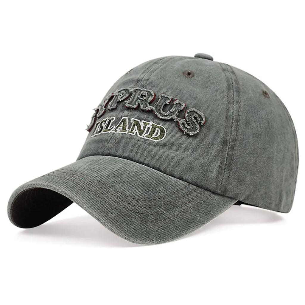 Unisex ISLAND Letter Patch Washed Baseball Caps Adjustable Casual Hats Spring and Autumn Outdoor Sunscreen Hat