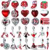 New 925 Sterling Silver Red Color Series Heart Shape Charms Beads Lucky Jewelry Gifts