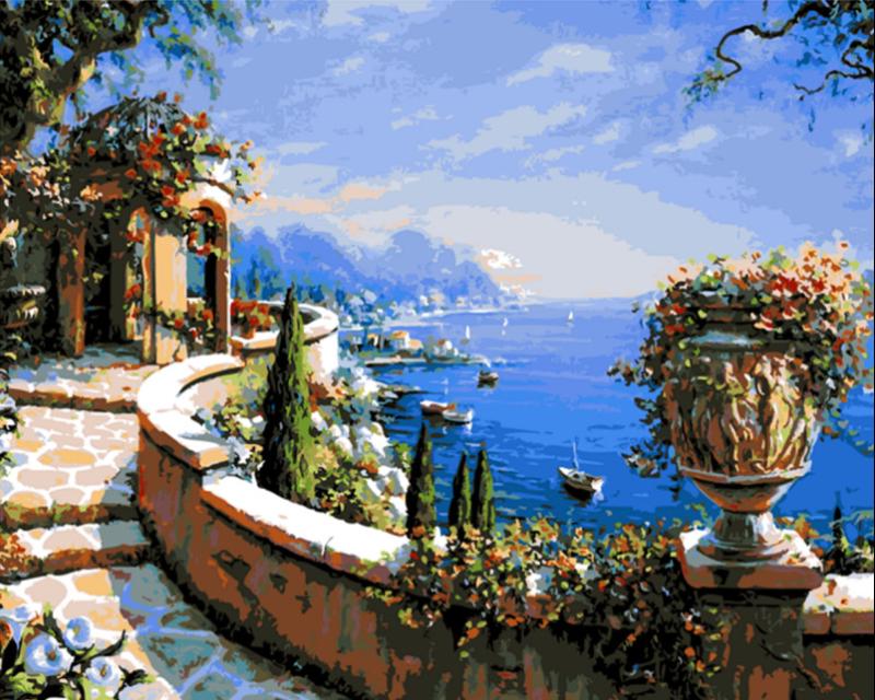 Приморский город Diy картина маслом по номерам наборы настенная художественная картина домашний декор акриловая краска на холсте