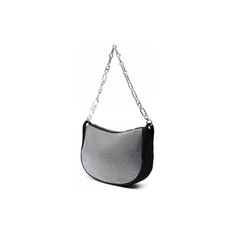 MICHAEL KORS Kendall glass crystal embellished zipper closure calfskin shoulder tote small women's silver