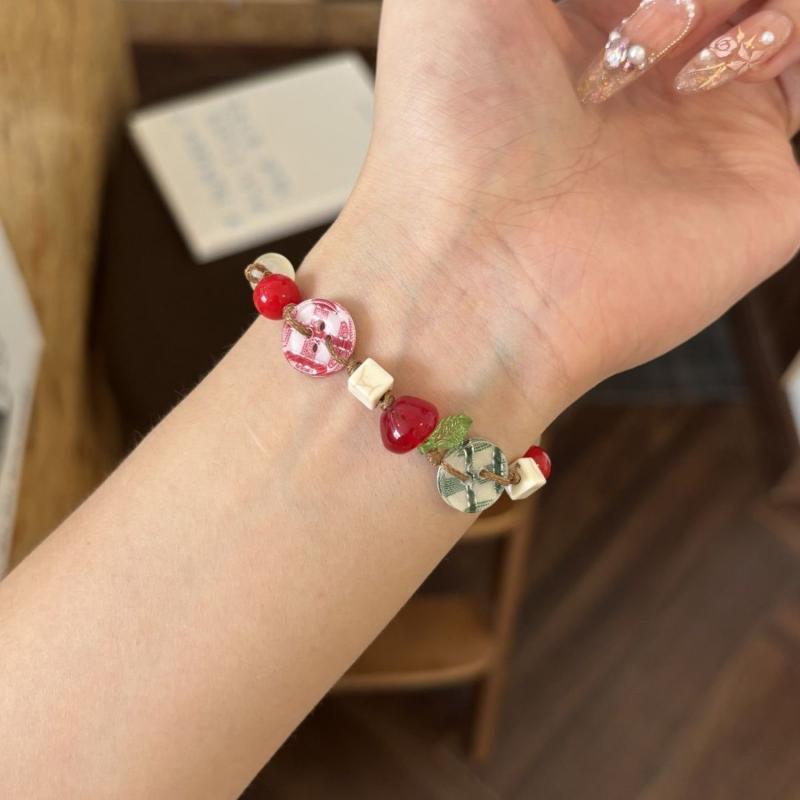Lovely Apples Bracelet with Brown Cord Fashion Accessory for Girls Parties and Gifts